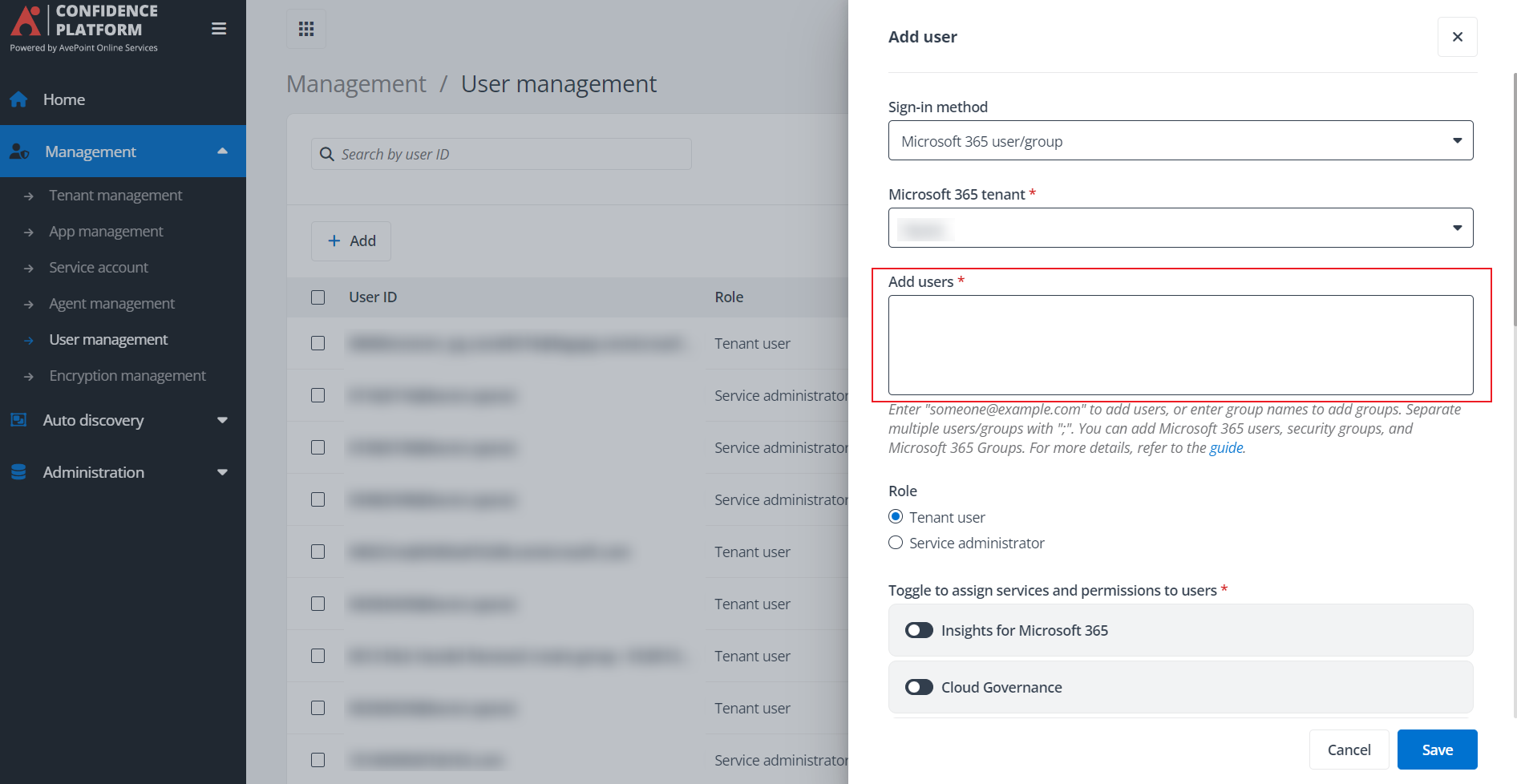 Add a group in AvePoint Online Services.
