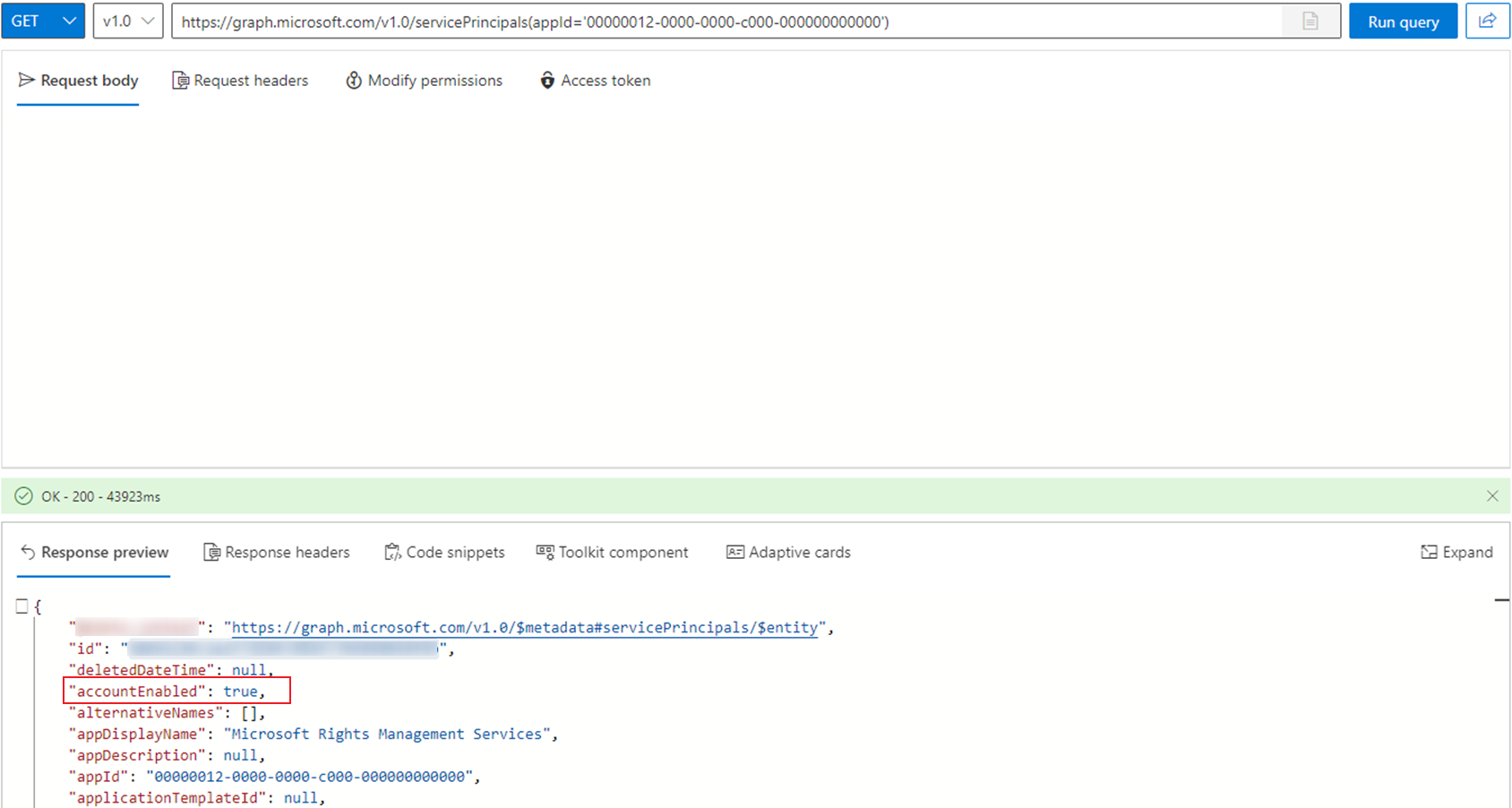 Check the AccountEnabled value.