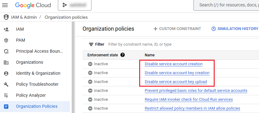 Clicking a policy that you want to turn off.