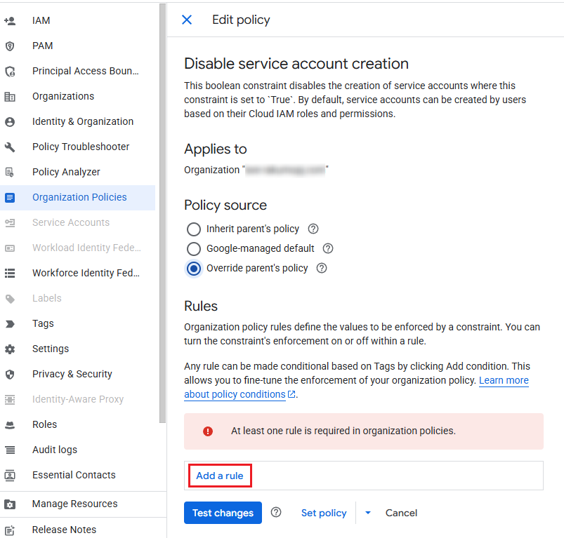 Clicking Add a rule.
