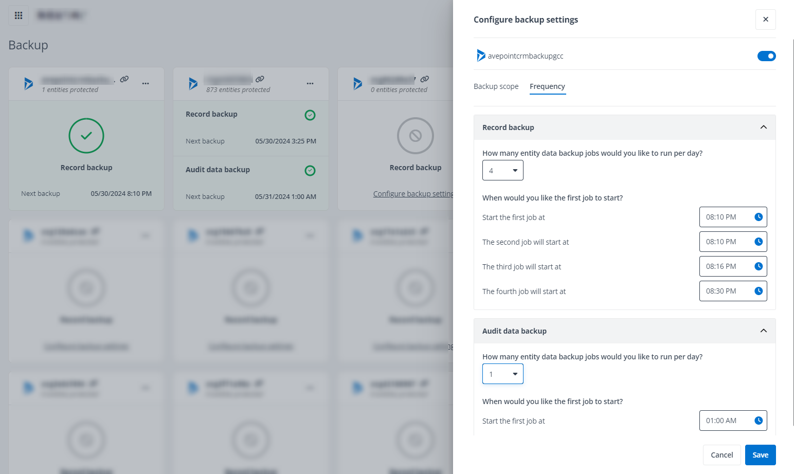Configure the backup frequency. Configure the backup frequency.