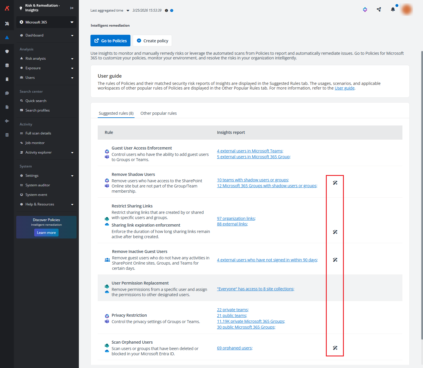 Intelligent remediation page.