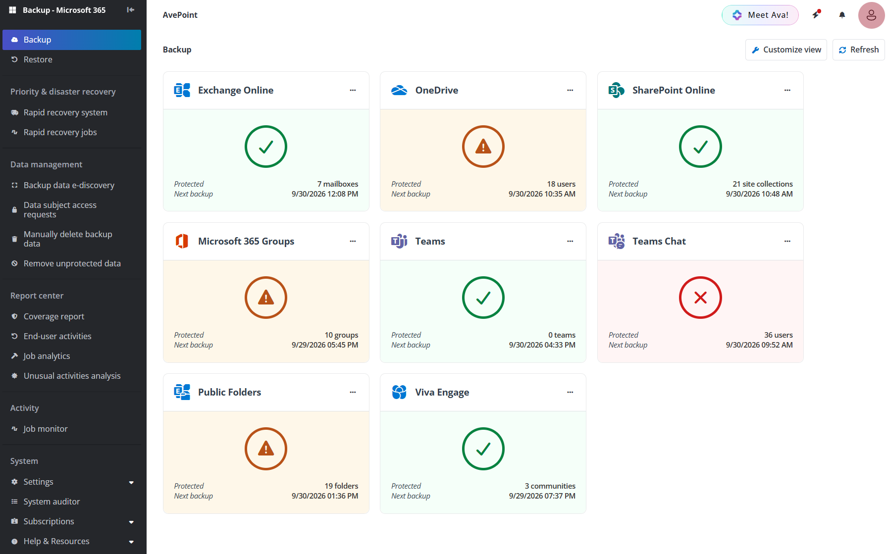 AvePoint Cloud Backup for Microsoft 365 with AvePoint Cloud Backup subscription only. AvePoint Cloud Backup for Microsoft 365 with AvePoint Cloud Backup subscription only.