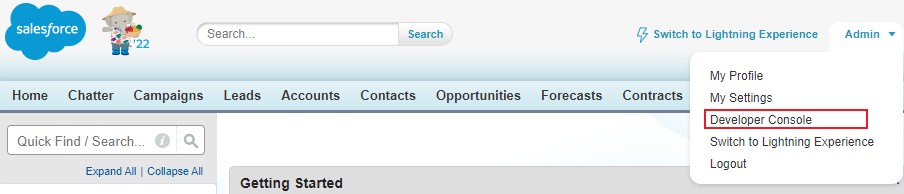 Developer console in the Salesforce Classic experience Developer console in the Salesforce Classic experience