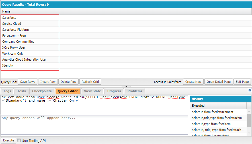 The license type query result The license type query result