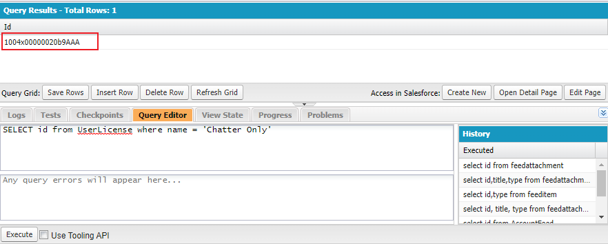 The query result of the Chatter Only license ID The query result of the Chatter Only license ID