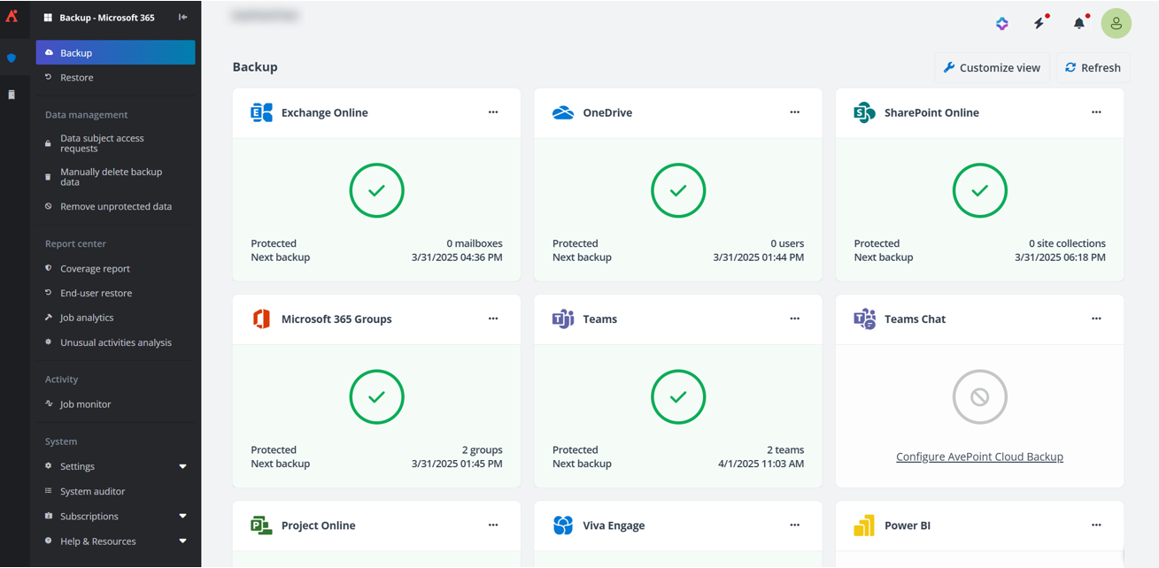 AvePoint Cloud Backup サブスクリプションのみを持っている場合の AvePoint Cloud Backup for Microsoft 365 AvePoint Cloud Backup サブスクリプションのみを持っている場合の AvePoint Cloud Backup for Microsoft 365
