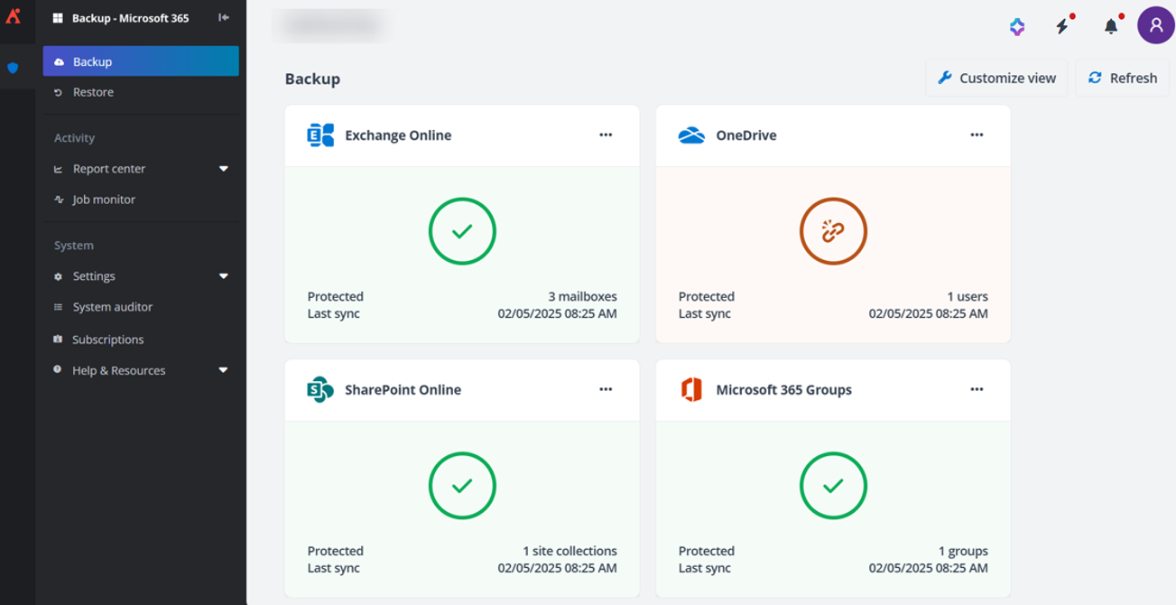 AvePoint Cloud Backup Express サブスクリプションのみを持っている場合の AvePoint Cloud Backup for Microsoft 365